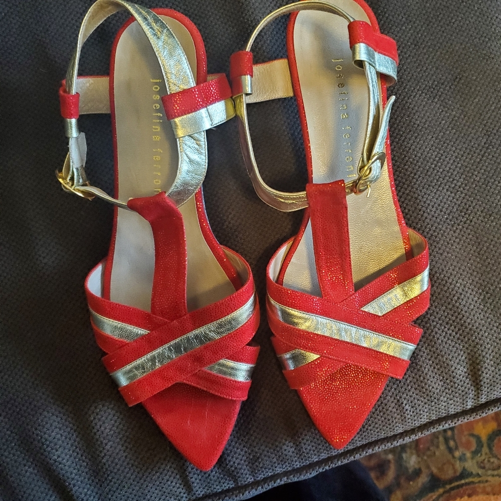 Josefina Ferroni glitter red gold kitten heel rockabilly pin up sandals